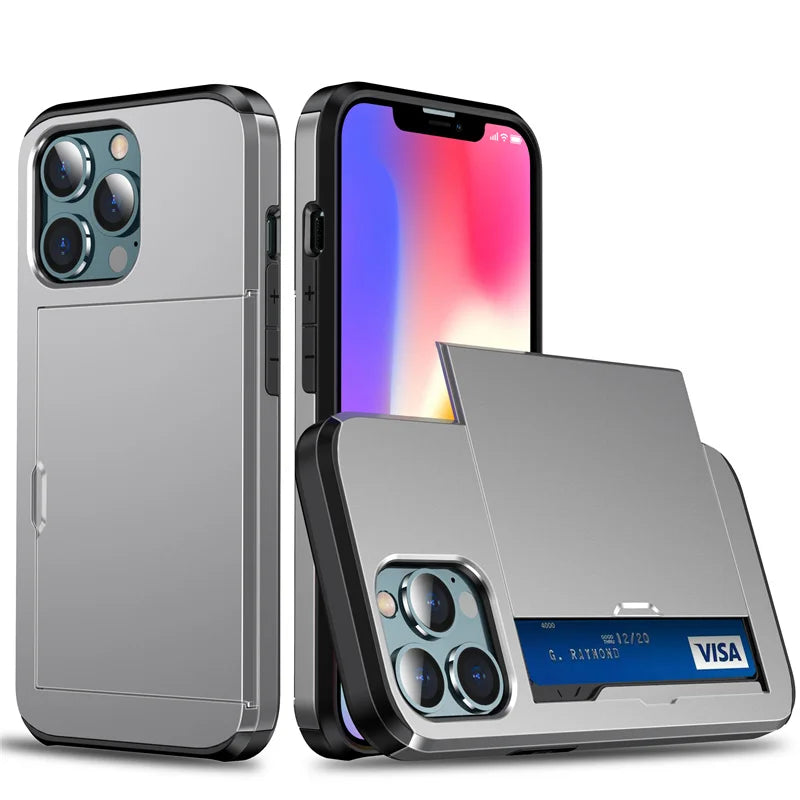 Ultimate Slide Wallet Phone Case for iPhone 16/15/14/13/12/11 Pro/X/XR/Max/7/8 Plus/SE - Shockproof TPU Armor with Credit Card Slot