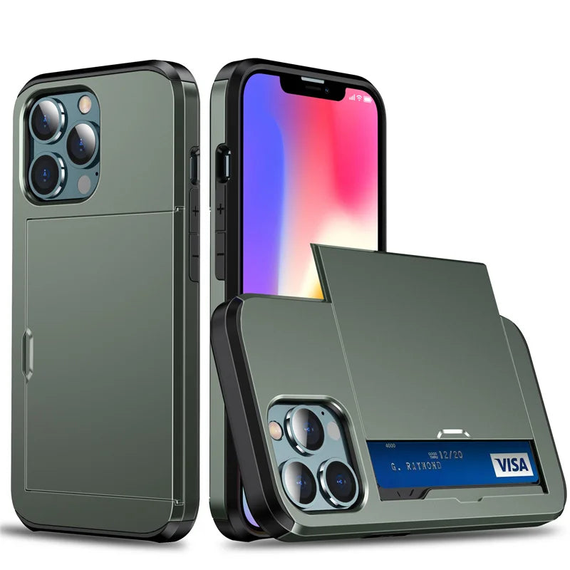 Ultimate Slide Wallet Phone Case for iPhone 16/15/14/13/12/11 Pro/X/XR/Max/7/8 Plus/SE - Shockproof TPU Armor with Credit Card Slot