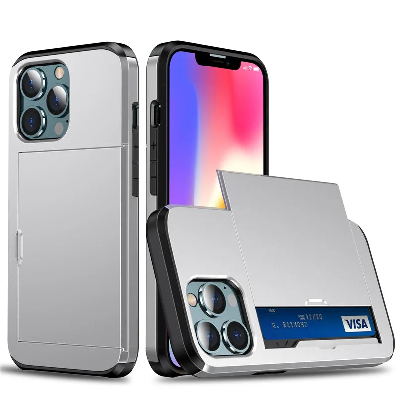 Ultimate Slide Wallet Phone Case for iPhone 16/15/14/13/12/11 Pro/X/XR/Max/7/8 Plus/SE - Shockproof TPU Armor with Credit Card Slot