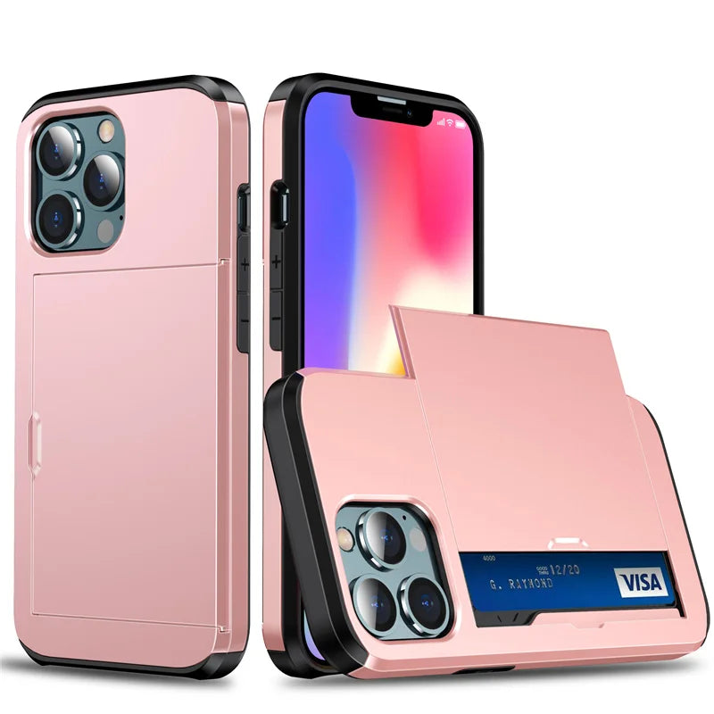 Ultimate Slide Wallet Phone Case for iPhone 16/15/14/13/12/11 Pro/X/XR/Max/7/8 Plus/SE - Shockproof TPU Armor with Credit Card Slot