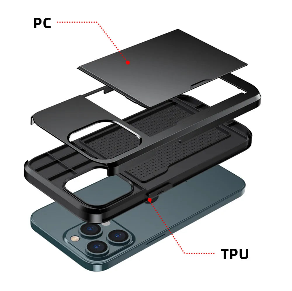 Ultimate Slide Wallet Phone Case for iPhone 16/15/14/13/12/11 Pro/X/XR/Max/7/8 Plus/SE - Shockproof TPU Armor with Credit Card Slot
