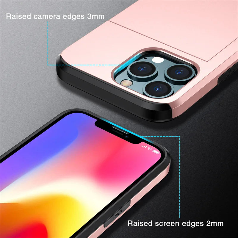 Ultimate Slide Wallet Phone Case for iPhone 16/15/14/13/12/11 Pro/X/XR/Max/7/8 Plus/SE - Shockproof TPU Armor with Credit Card Slot