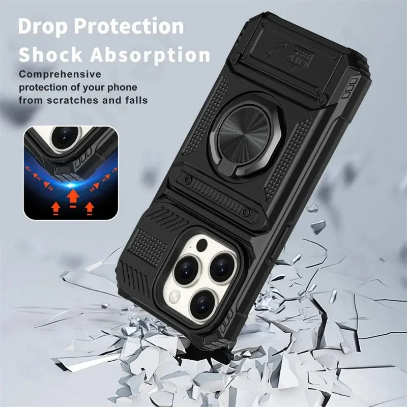 Military Quality Case for Iphone 11 13 14 15 16 Pro Max Magnetic Rotated Ring Kickstand Heavy Duty Drop Protection Wallet Cover