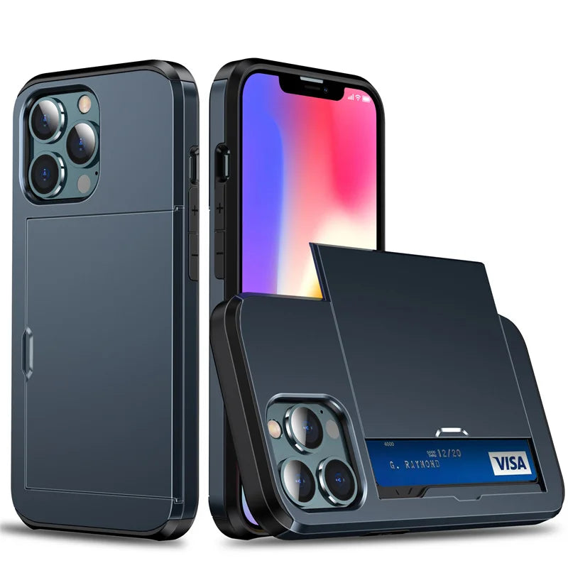 Ultimate Slide Wallet Phone Case for iPhone 16/15/14/13/12/11 Pro/X/XR/Max/7/8 Plus/SE - Shockproof TPU Armor with Credit Card Slot
