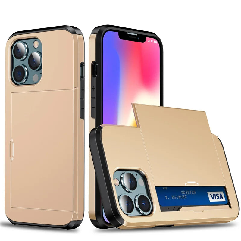 Ultimate Slide Wallet Phone Case for iPhone 16/15/14/13/12/11 Pro/X/XR/Max/7/8 Plus/SE - Shockproof TPU Armor with Credit Card Slot