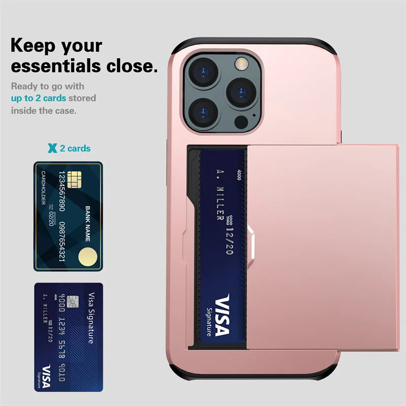 Ultimate Slide Wallet Phone Case for iPhone 16/15/14/13/12/11 Pro/X/XR/Max/7/8 Plus/SE - Shockproof TPU Armor with Credit Card Slot